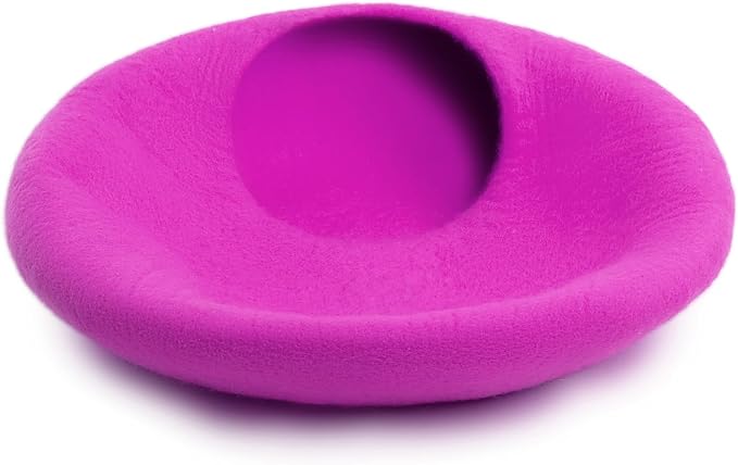 Luxurious Merino Wool Cat Cave - Foldable Hideaway Pod for Indoor Cats - Premium Felt Kitten Pet Enclosure - Covered Cat House for Ultimate Cozy Comfort by Woolygon (Purple Plain)