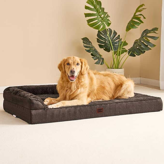 EHEYCIGA XL Dog Bed Memory Foam for Crate, Extra Large Dog Bed Orthopedic with Washable Removable Cover, Waterproof Pet Sofa Couch XLarge Size Dogs, 41x27x6.5, Brown | Washable Removable Cover, Waterproof Flat Pet Sofa Couch with Nonskid Bottom, 41x27x6.5