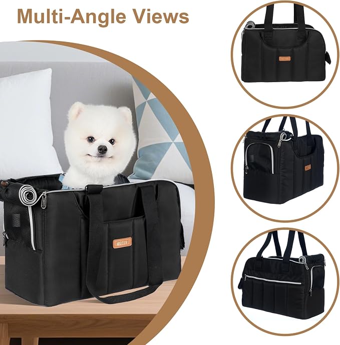 Dog Purse Carrier for Small Dogs Cats Rabbits Up to 12lbs, Lightweight Pet Sling Carriers with Crossbody Strap, Portable Puppy Soft Sided Tote Bag Carrier for Vet,Hiking,Travel Black