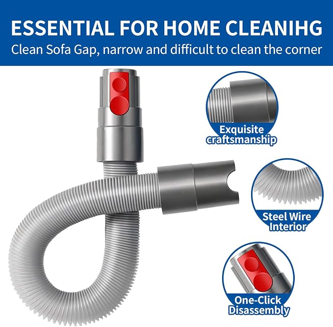 Extension Hose and Crevice Tool Compatible with Dyson V7 V8 V10 V15 Cleaner | Flexible Extension Hose Mattress Tool Stiff Brush Soft Bristle and Flexible Crevice Tool for Home Cleaning