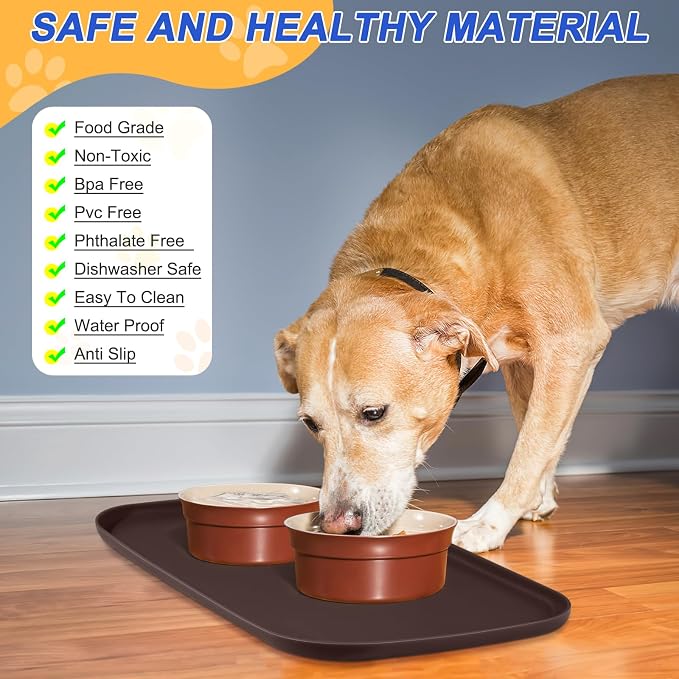 SMILOOL Waterproof Silicone Pet Food Mat with Raised Edge for Dog & Cat | 24" x 16" Non-Slip Pet Feeding Mats with Lip for Food & Water Bowl, Food Grade, Easy Cleaning, Dark Brown
