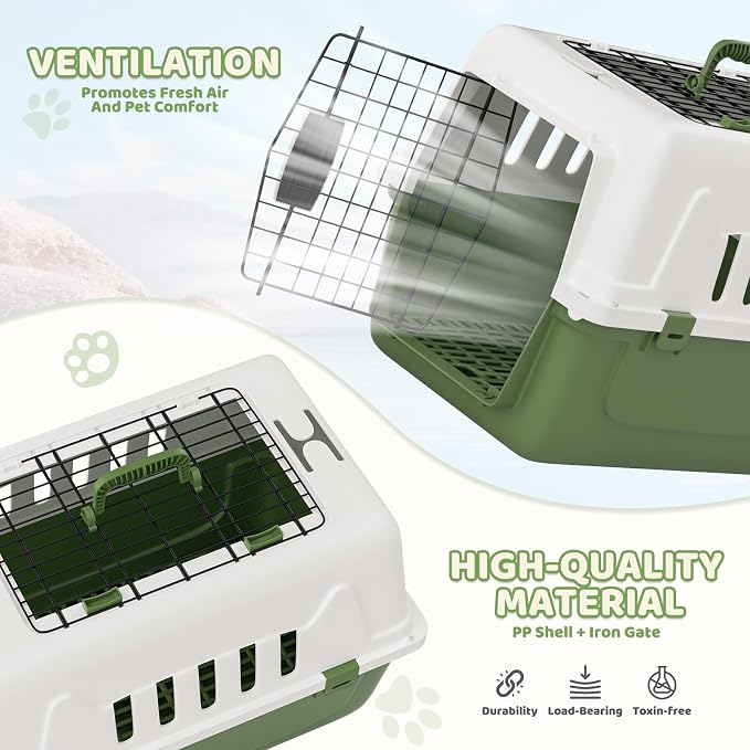 Magshion 22 Inch Hard-Sided Dog Cat Carrier, Green | Top and Front Door Access, Plastic Dog Kennel for Longer Traveling, Durable Handle and 4 Sides Ventilation, For Pet Up 26 lbs
