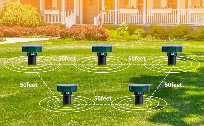 8PK New Green Mole Repellent for lawns Gopher Repellent Ultrasonic Solar Powered Snake Repellent Deterrent Mole Repeller Vole Repellent Outdoor Lawns Garden Yard All Pests Sonic Spikes Stakes Chaser