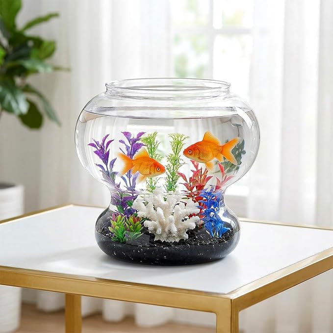 Mini Plastic Fish Bowl 25 oz Decorative Small Fish Tank Unbreakable Aquarium Starter Kit for Centerpiece Vases Party Decorations (2026 New Model)