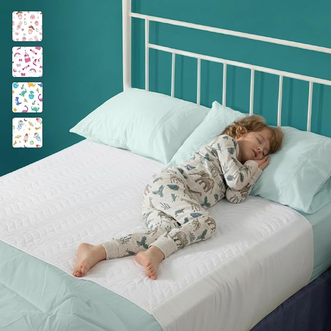 IMPROVIA® Pee Pads for Kids - Bed wetting Pads for Kids Potty Training Bed mats for Toddlers Waterproof Reuseable Washable Absorbent, Non Slip - White - Full Size 34”x52