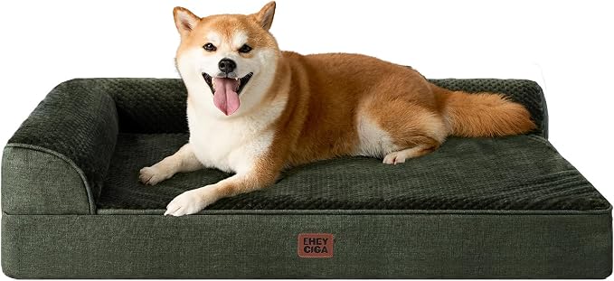 EHEYCIGA Memory Foam Dog Bed Large Size Dogs, Orthopedic Dog Bed Large with Washable Removable Cover, Waterproof Pet Sofa Couch with Nonskid Bottom, 36x27x6, Dark Green | Washable Removable Cover, Waterproof Flat Pet Sofa Couch with Nonskid Bottom, 36x...