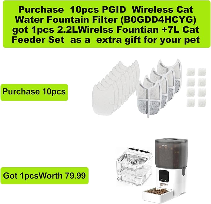 Replacement Filters and 4 Packs Sponges for 152oz/4.5L PGID Cordless Cat Water Fountain（C004