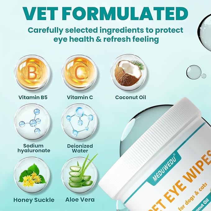MEDUWEDU Eyes Wipes for Dogs & Cats 220 Counts, Grooming Kit Care for Dogs and Cats, Prevent Tear Stains, Eye Debris, Discharge, Mucus Secretions,Coconut Scent