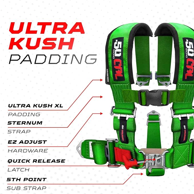 1pc Green 5 Point Harness for Bucket Seat, Latch Release, 9 Color Options, Racing Harness 5 point, Race Car, UTV, RZR [6001A1]