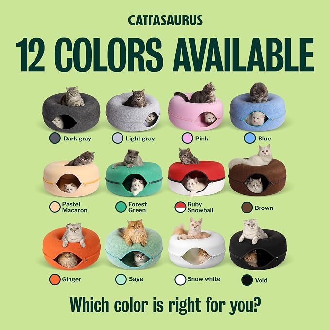 Peekaboo Cat Cave Donut for Multiple & Large Cats up to 30-45 lbs, 3-in-1 Self Warming Cat Bed, Tunnel & Scratcher for Indoor Cats, Washable & Detachable Small Dog Bed (Blue, Large)