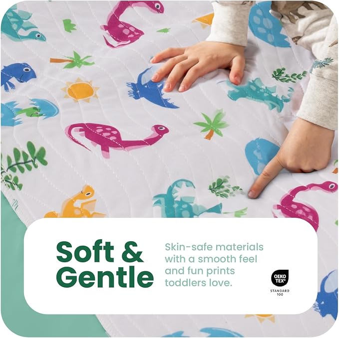 IMPROVIA® Pee Pads for Kids - Bed wetting Pads for Kids Potty Training Bed mats for Toddlers Waterproof Reuseable Washable Absorbent, Non Slip - Dino Design - Full Size 34”x52