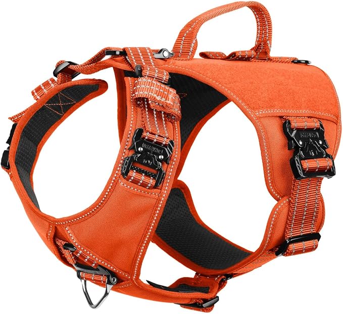 ICEFANG Quick-Moving Tactical Dog Harness for Medium Dogs,No Pull Dog Vest | Control Handle,Reflective,Full Metal Buckles,Adjustable,Hook-and-Loop Panel,Soft Padded,Orange,Medium