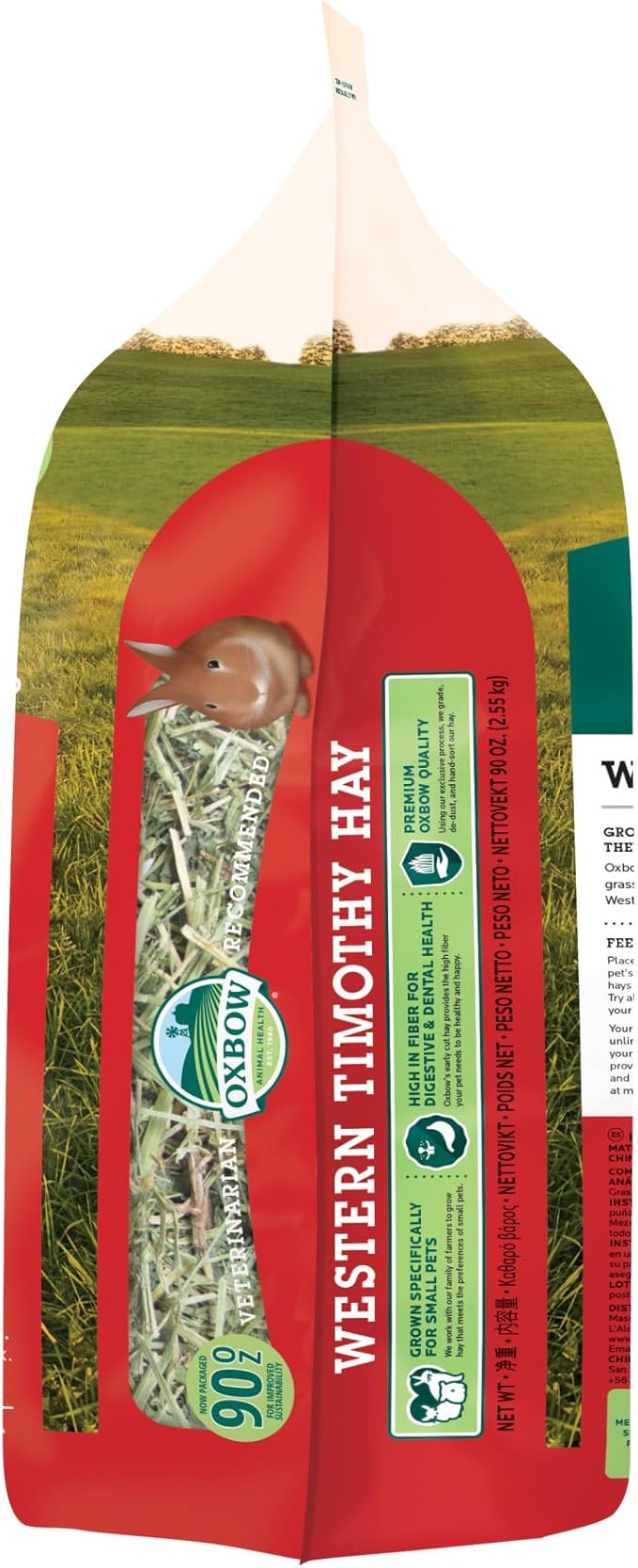 Oxbow Western Timothy Hay, Guinea Pig Hay, Small Pet Bunny Supplies, All Natural Grass for Guinea Pig, Bunny, Chinchilla & Hamster, Oxbow Rabbit Supplies for Bunnies, 90 oz. bag