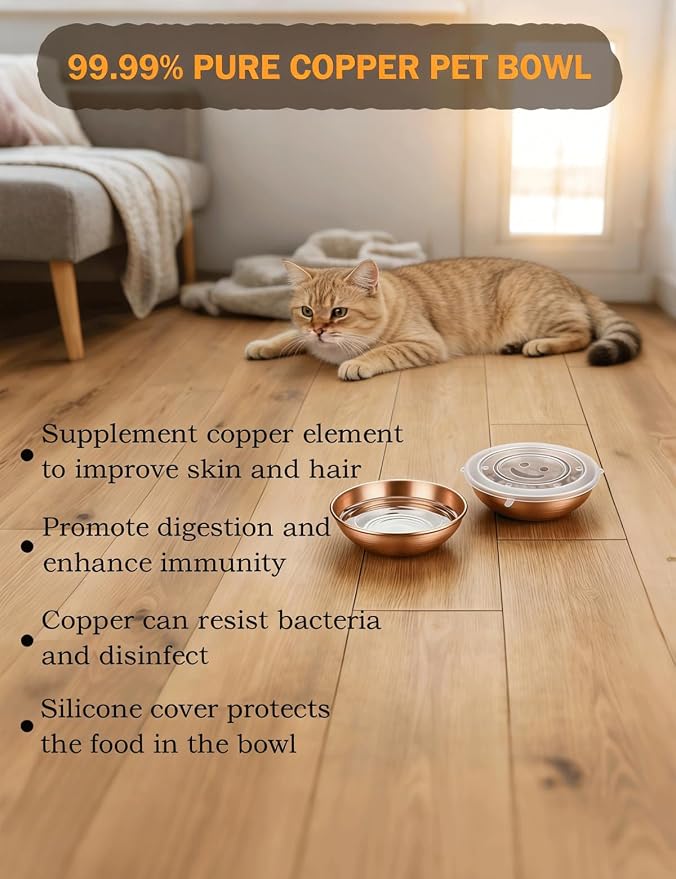 99.99% Pure Copper Pet Bowl, 5-Inch Copper Dog Bowl. This is A Small Copper Bowl Suitable for Small Household Pets. (1)