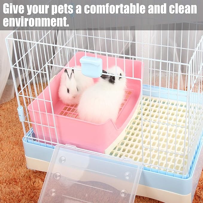 kathson Large Rabbit Litter Box with Drawer, Bunny Potty Trainer Corner Toilet Guinea Pig Litter Box Bigger Pet Pan with Grass Mat for Chinchilla, Ferret, Hamster (Pink)