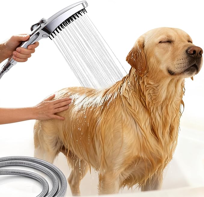 G-Promise 3 Mode Dog Shower Attachment with Pause Mode | High Pressure, Built-In Brush for Wash & Groom, Extra Long Hose, for Indoor & Outdoor Use