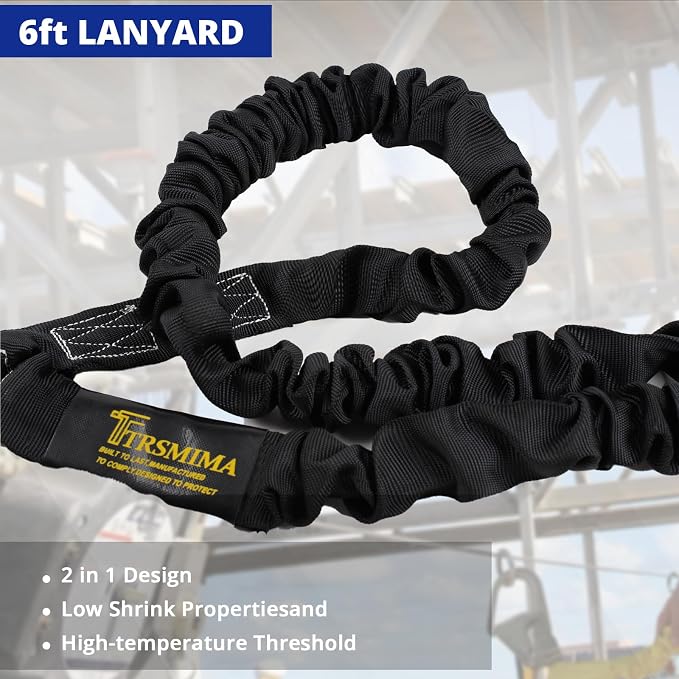 TRSMIMA Safety Harness Fall Protection - Safety Harnesses Construction Kit | Fall Arrest Full Body Safety Harness with Shock Absorbing Lanyard Tongue Buckle