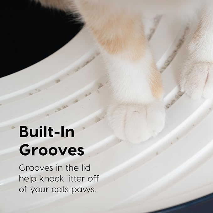IRIS USA Cat Litter Box Large Top Entry with Lid Enclosed Covered Hooded Design Litter Catching Scatter Shield Pan Dog Proof Pet Proof Scoop Included Odor Control for Indoor Cats Kittens, Navy/White