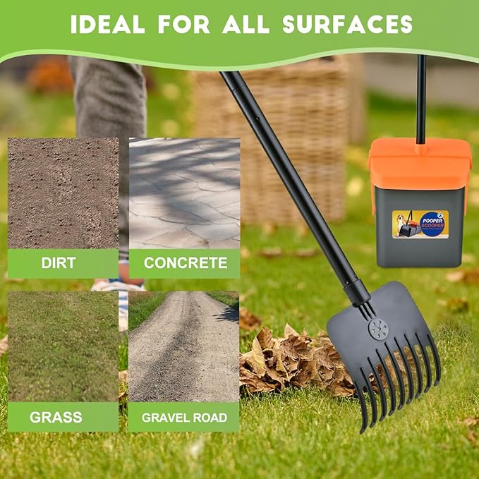 Dog Pooper Scooper for Large Dogs, 46" Long Handle Adjustable Pooper Scooper for Large Dogs，Dog Pooper Scooper with 55 Waste Bags，Large Capacity Swivel Bin & Rake