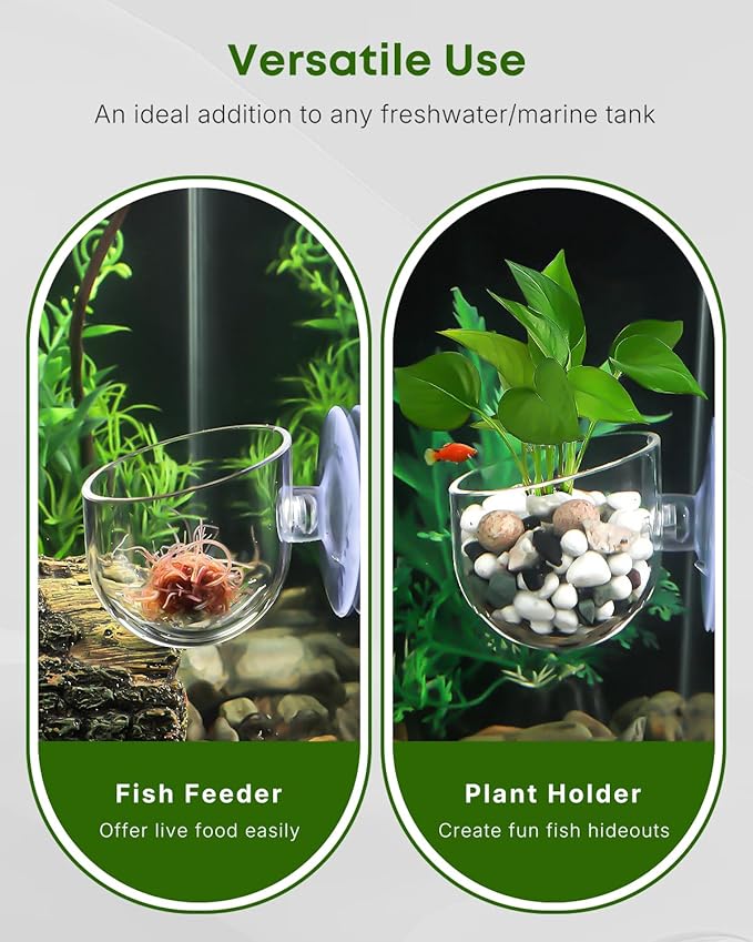 Pawfly Aquarium Plant Holder with Suction Cup, Clear Plastic Fish Tank Planting Holder, Fish Tank Plant Pot for Aquascape Decoration, Aquarium Planter Cup, 4 Pcs.