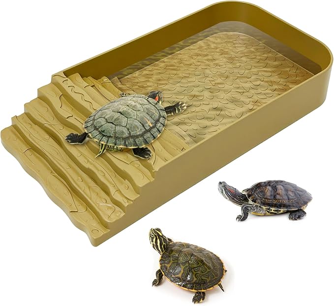 PINVNBY Reptile Bathing Pool Plastic Tortoise Food Dish with Ramp Reptile Food Dish & Water Bowl Tortoise Habitat Accessories for Frog Lizard Box Turtle