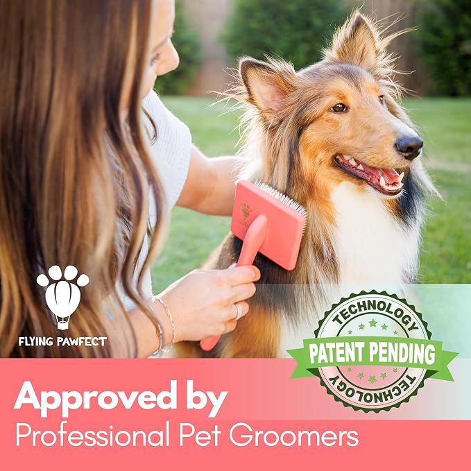 Slicker Brush for Dogs - Long Pin for Poodles, Doodles & Long Haired Dogs, Deshedding & Dematting Tool, Slicker Dog Brushes for Grooming (Coral, Flat Medium)