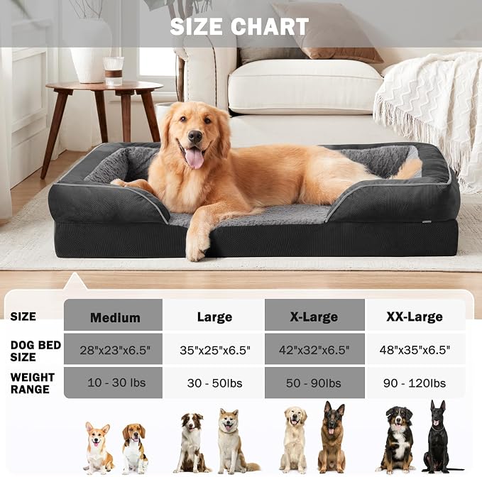 Orthopedic Dog Bed for Large Dogs, Washable Waterproof, Egg-Crate Foam Dog Couch Bed with Washable Removable Cover, Waterproof Lining and Nonskid Bottom