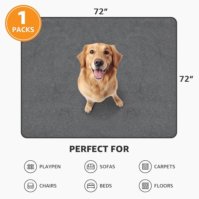 Washable Pee Pads for Dogs 72x72 Extra Large, Non-Slip, Leakproof Dog Mat | Waterproof, Reusable Whelping Pads, for Potty Training, Playpen, Whelping, Senior Dog Incontinence, Order Control, Fast Dry