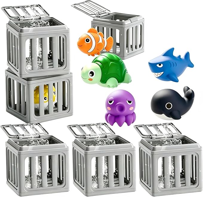 Underwater Dive Rescue Toys, 6 Pcs Kids Pool Diving Toys, Diving Cages Toy with Floating Animals, Summer Underwater Swimming Dive Pool Games Accessories for Boys Girls