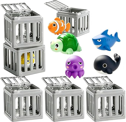 Underwater Dive Rescue Toys, 6 Pcs Kids Pool Diving Toys, Diving Cages Toy with Floating Animals, Summer Underwater Swimming Dive Pool Games Accessories for Boys Girls