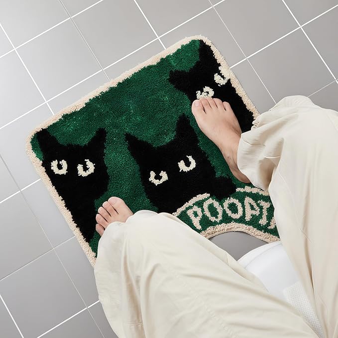 Drydiet Toilet Rug U Shaped Washable Soft and Absorbent Bathroom Rugs Non Slip Bath Mat Machine Wash Bathroom Contour Rug for Toilet Base, 24 x 20 Inch (Black Cat)