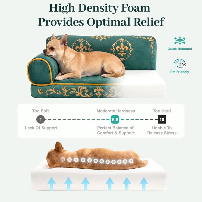 Cat Couch Bed, Memory Foam Dog Bed for Small Dogs, 24 Inch | Faux Suede Fabric, Supportive Pet Couch Sofa for Cats and Small Dogs, Non-Slip and Washable Removable Cover, Vintage Green