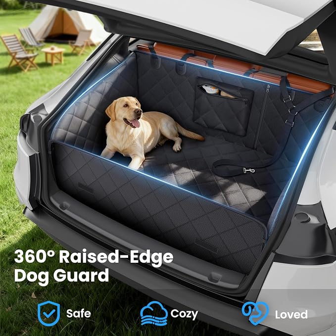 REEVAA SUV Cargo Liner for Dogs, Full Coverage Non-Slip Cargo Cover with Cushioned Sides to Protect Your Dog, Waterproof & Durable, Machine Washable Trunk Protector Mat (L, Black)