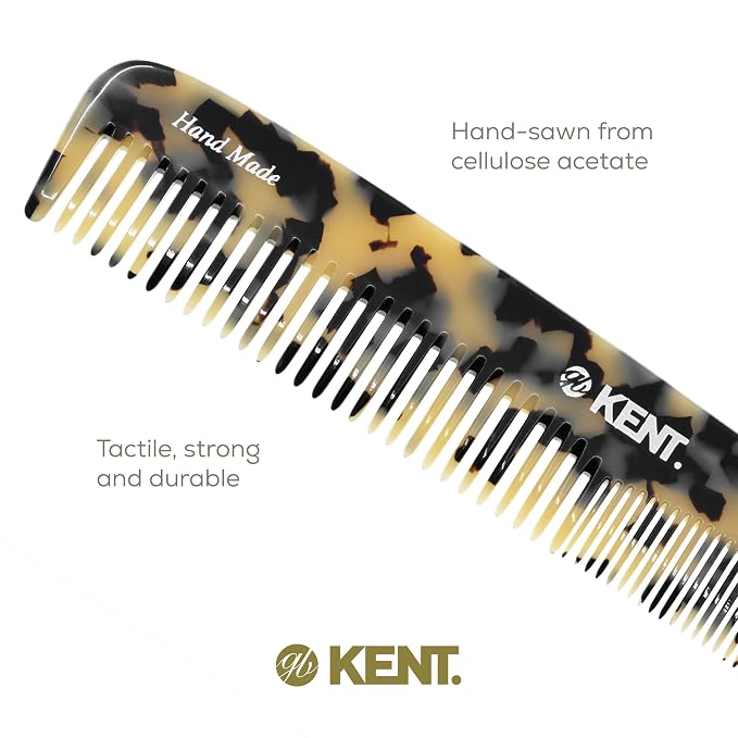 Kent 9T Fine Tooth and Wide Tooth Hair Combs - Large Detangler Handmade Dressing Comb - Wet & Dry Use, Durable Grooming for Women & Men - Made in England (WhiteTokyo)