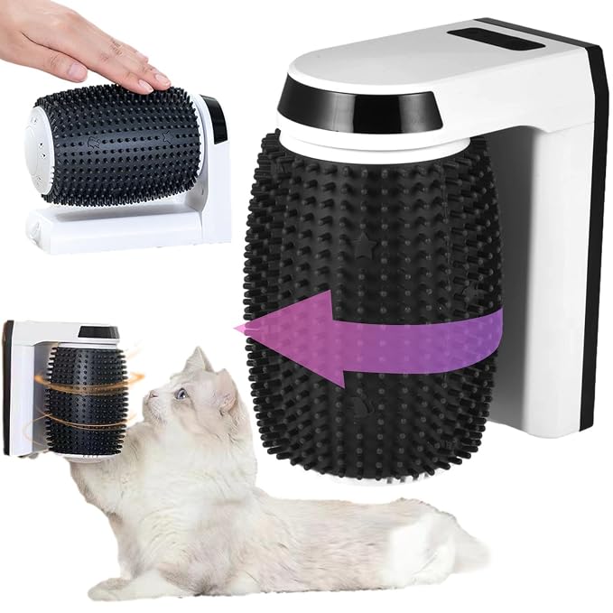 Automatic Cat Groomer - Self Grooming Brush Station with Catnip, Softer Corner Scratcher, Facial Grooming Tool for Kittens | Self Cleaning Brushs for Long Short Pet Care Indoor