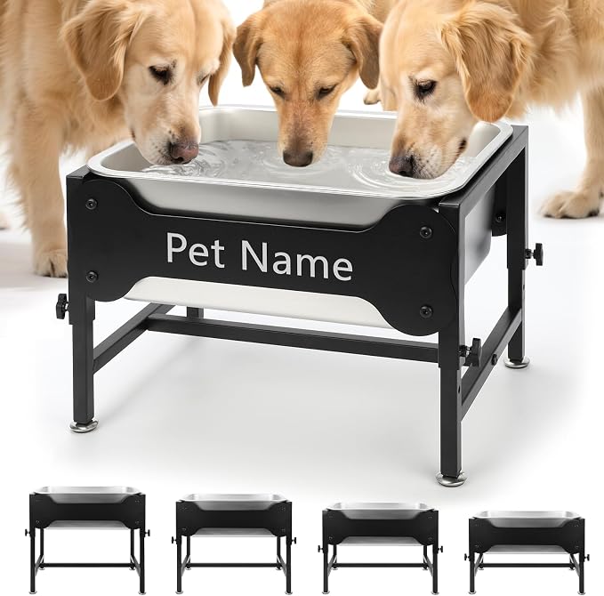BWOGUE 4 Gal Elevated Dog Water Bowl, Stainless Steel Bowl for Large Dogs | Elevated Water Bowl for Dogs, Raised Dog Water Bowl, 4 Heights 9/11/13/15 in, Non-Slip Base, XL Breeds, Joint Pressure Relief