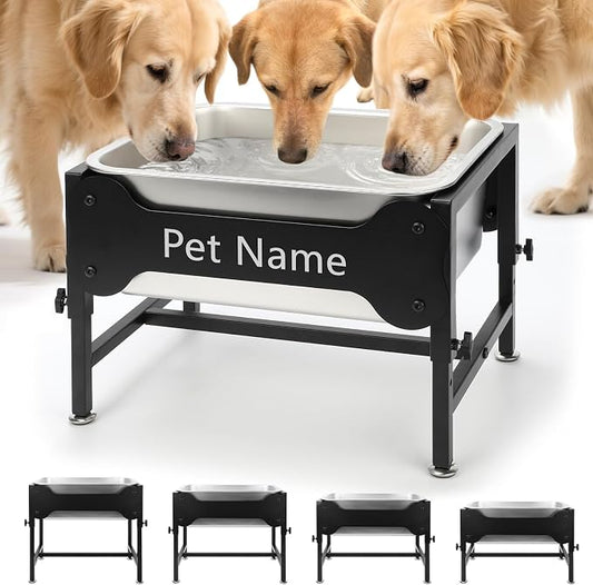 BWOGUE 4 Gal Elevated Dog Water Bowl, Stainless Steel Bowl for Large Dogs | Elevated Water Bowl for Dogs, Raised Dog Water Bowl, 4 Heights 9/11/13/15 in, Non-Slip Base, XL Breeds, Joint Pressure Relief