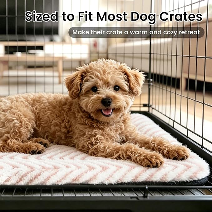 Mora Pets Cat Bed for Indoor Cats & Small Dogs Washable Flat Cat Bed Mat Soft Fluffy Dog Crate Kennel Carrier Pad with Anti-Slip Bottom for Pet Cage Travel Sleeping Chevron Pink 22 x 13