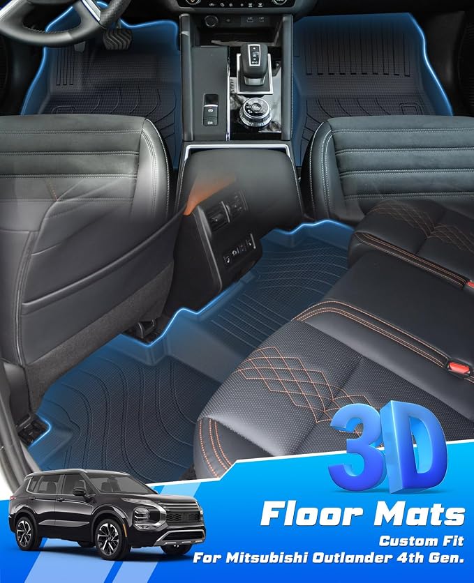 Sunsdrew Floor Mats for 2022-2025 Mitsubishi Outlander Accessories (Not Fit for PHEV & Sport), All Weather Floor Liners Front Rear 2 Rows Car Mats TPE Rubber Raised Edge