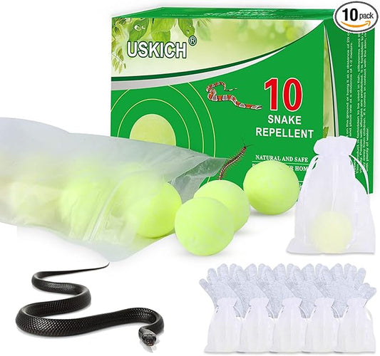 USKICH 10 Pack Snake Away Repellent, Snake Repellent Balls for repelling Snakes Rats and Other Pests, for Yard Lawn Garden Camping Fishing, Natural Plant Formula Pest Insect Control(Recipe Upgrade)…