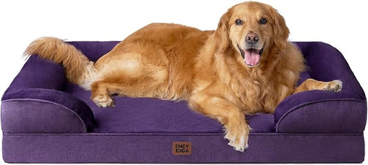 EHEYCIGA Orthopedic Dog Beds Large Sized Dog, Waterproof Washable Pet Bed | Non-Slip Bottom and Egg-Crate Memory Foam XL Dog Couch Bed with Washable Removable Cover, Purple, 41Inch