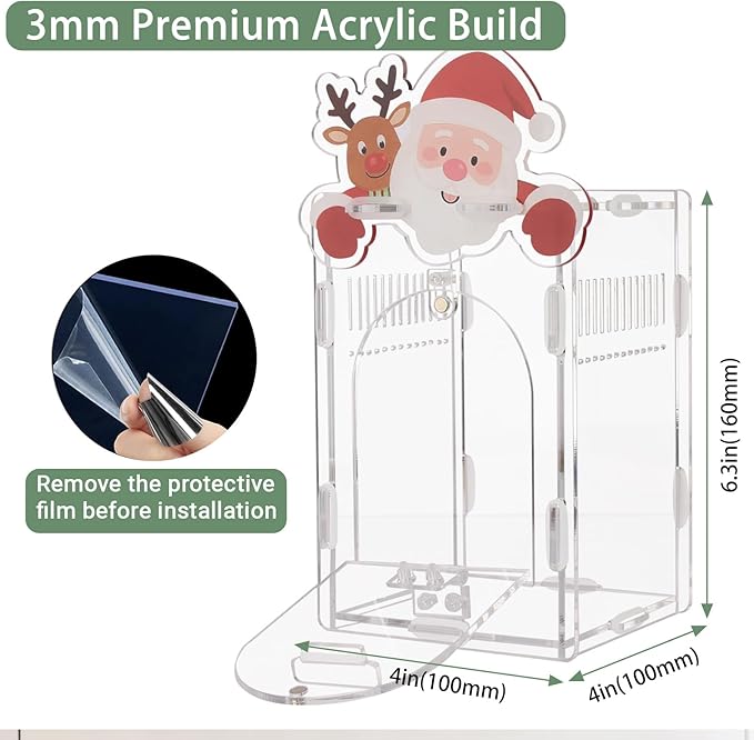 Santa Claus Jumping Spider Enclosure, Magnetic Acrylic Habitat Terrarium with Secure Doors, 4x4x6.3 Inch Small Desktop Decor Gift for Spider, Mantis, Beetles