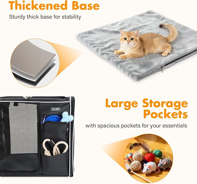 Lekereise Large Cat Carrier Soft Sided, 28" x 13" x 13", Large cat Travel Carrier for 2 Cats with Zipper Locks for Moving Across The Country(No Hammock), Foldable for Storage, Black