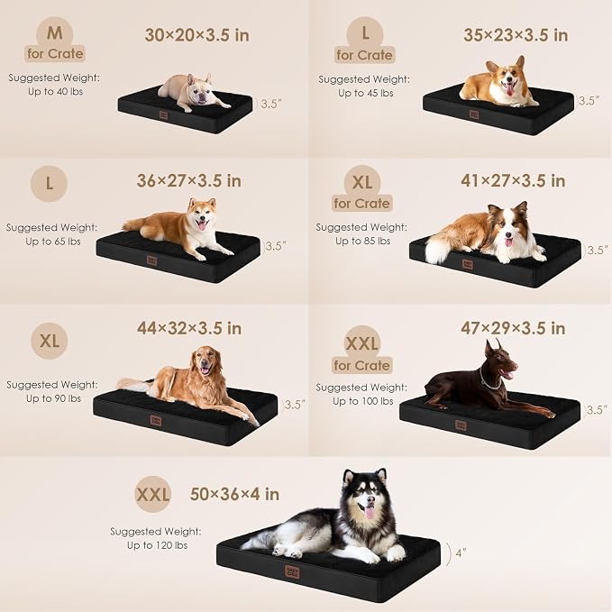 EHEYCIGA Orthopedic Dog Bed Large with Removable Washable Cover, 35IN Black | Egg Crate Foam Support, Durable Oxford fabric, Non-Slip Bottom, Machine Washable, Soft Waterproof Plush Pet Bed Mat For Crate