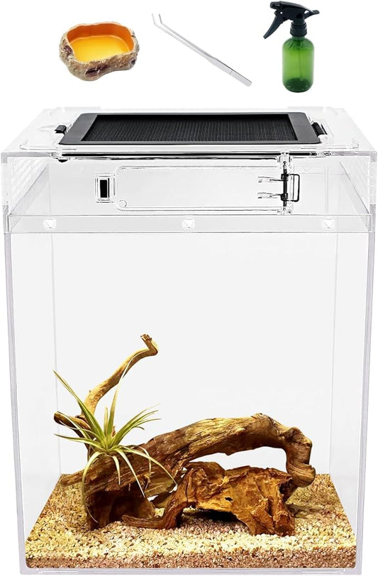 Reptileg Growth Reptile PC Terrarium, 8''x 8''x 11'' with Top Sliding Door Screen Ventilation Tarantula Enclosure for Snake, Frog,Insect,Tarantula,Hermit Crab，Spider,Iguana,Tortoise,Bearded Dragon