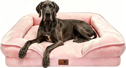 Spotted Play Orthopedic Dog Bed with Sides - Sofa Beds for Extra Large Dogs, Supportive Foam Pet Couch Bed with Washable Removable Cover, Waterproof Lining and Non-Slip Bottom, Pink - XXL