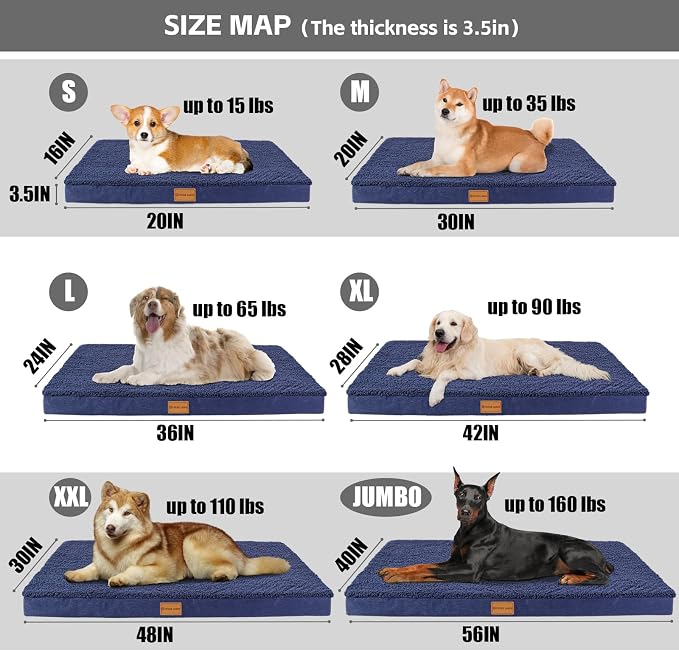 Patas Lague Orthopedic Large Dog Bed Pet Sofa Mat 36''X24'' Navy Blue | Egg-Crate Foam Dog Couch For Large Sized Dogs, Waterproof Removable Washable Cover, Soft Pet Crate Bed With Nonskid Bottom