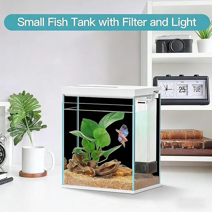 Pronetcus 2 Gallon Glass Betta Fish Tank with Heater Filter and Light, Self-Cleaning Small Aquarium Starter Kits