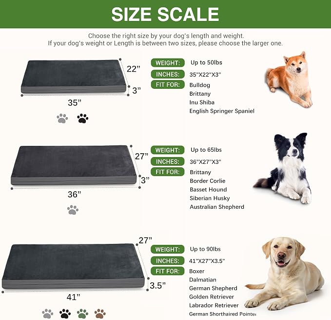 Waterproof Dog Bed Large Sized Dogs, Orthopedic Washable Crate Pad 35"x22" | Outdoor Pet Bed Foam, Reversible Faux Leather & Flannel, Durable Removable Cover, Anti-Slip Bottom,Kennel Pad 36" Dark Gray