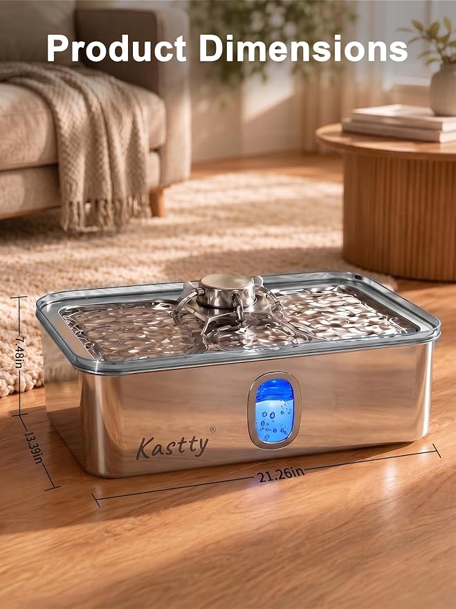 Kastty 17L/4.5Gal Large Dog Water Fountain Stainless Steel for Multi-Pet | Quiet Pet Water Fountain , Automatic Dog Water Bowl Dispenser with Visible Window & Alert Light, 5-Stage Filtration FS85